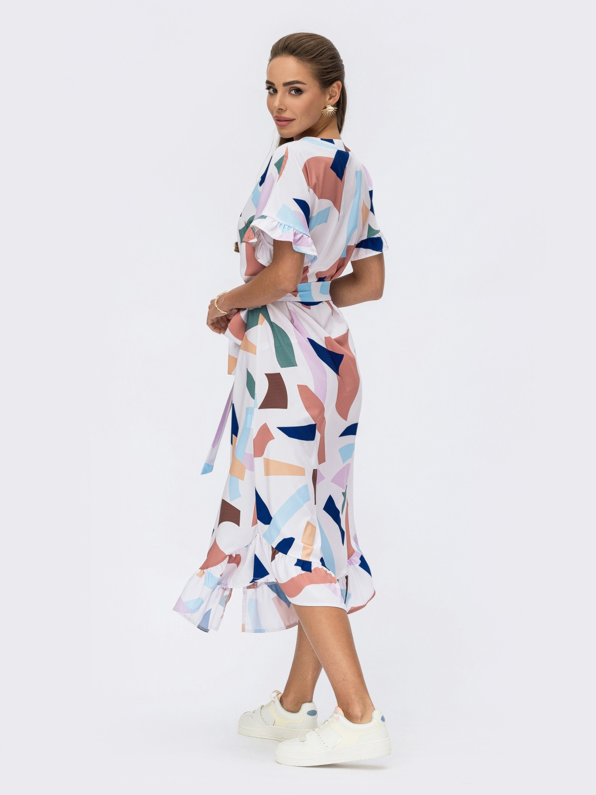 Принтована сукня біла з оборкою по низу | 69284