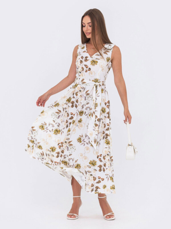 Сукня біла в квітковий принт хакі | 69297