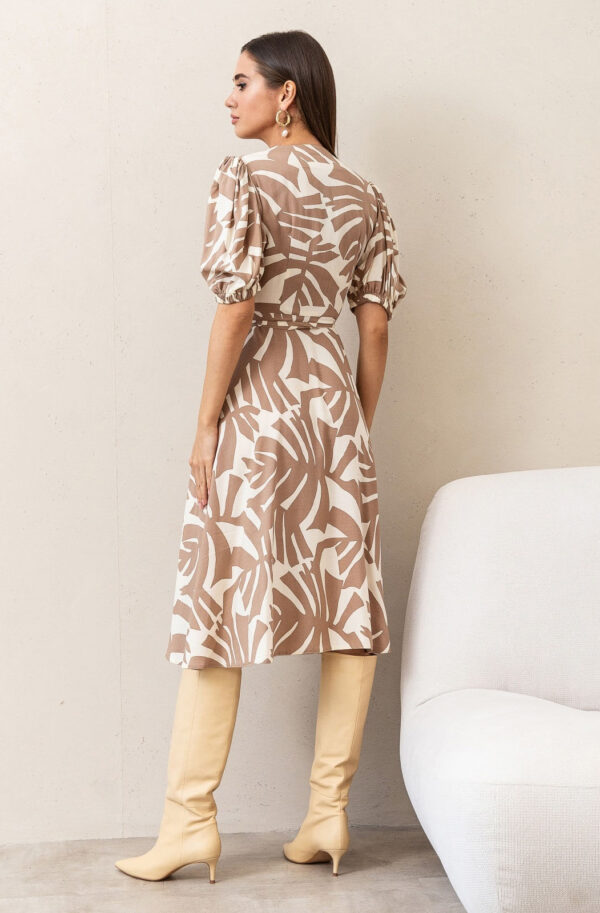 Сукня міді бежево-біла | 69316