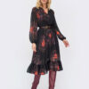 Чорна сукня в принт зі спідницею-кльош | 69305 Чорна сукня в принт зі спідницею-кльош | 69305