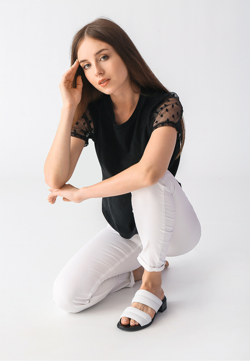 Модні шкіряні шльопанці білі | 68927 Модні шкіряні шльопанці білі | 68927