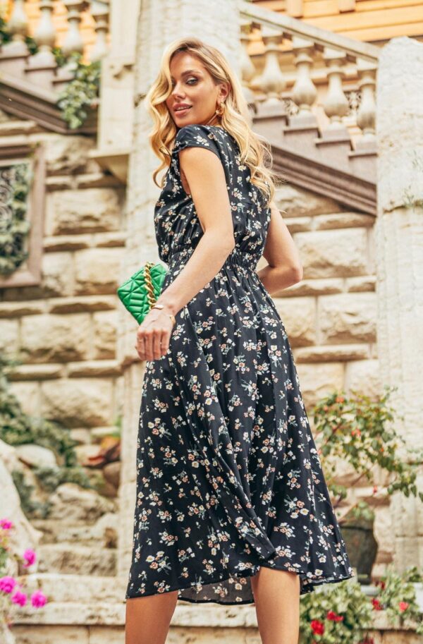 Літнє чорне плаття з квітчастим принтом | 69245