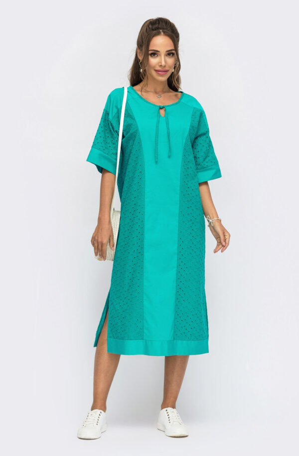 Вільне плаття з прошви смарагдове Plus Size | 70345