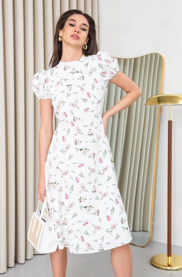 Плаття з відкритою спинкою біле в квіти | 69848