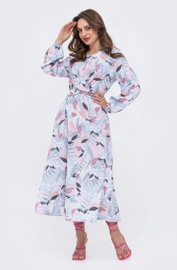 Принтоване плаття пудрове з софту | 70037