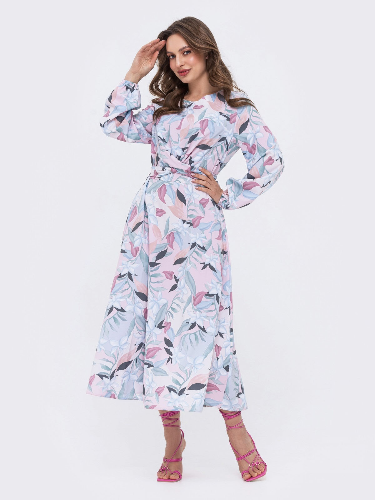 Принтоване плаття пудрове з софту | 70037 Принтоване плаття пудрове з софту | 70037