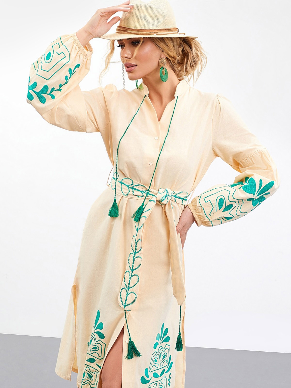 Бавовняна сукня-вишиванка бежева | 70608 Бавовняна сукня-вишиванка бежева | 70608