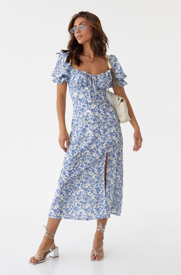 Принтована блакитна сукня А-силуету | 69604