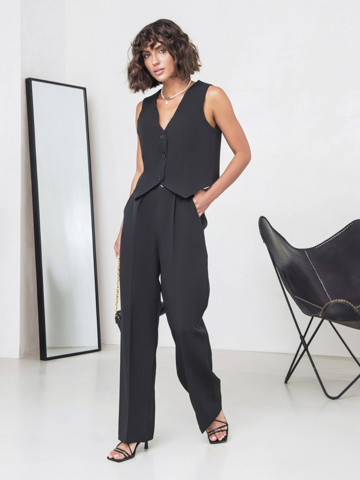 Костюм-двійка чорний з жилетом | 70567