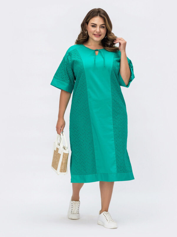 Вільне плаття з прошви смарагдове Plus Size | 70345