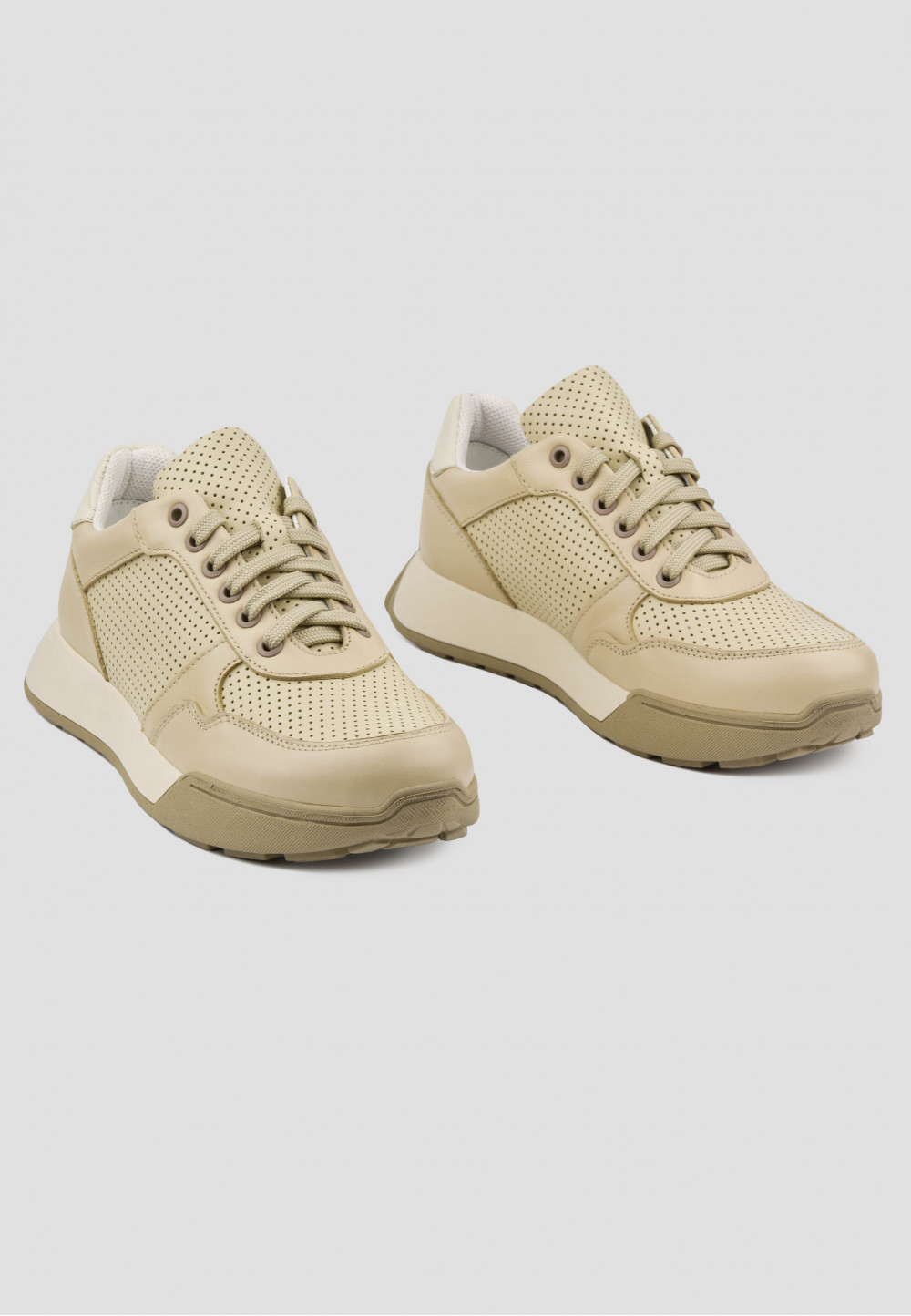 Шкіряні кросівки бежеві з перфорацією | 69773 Шкіряні кросівки бежеві з перфорацією | 69773