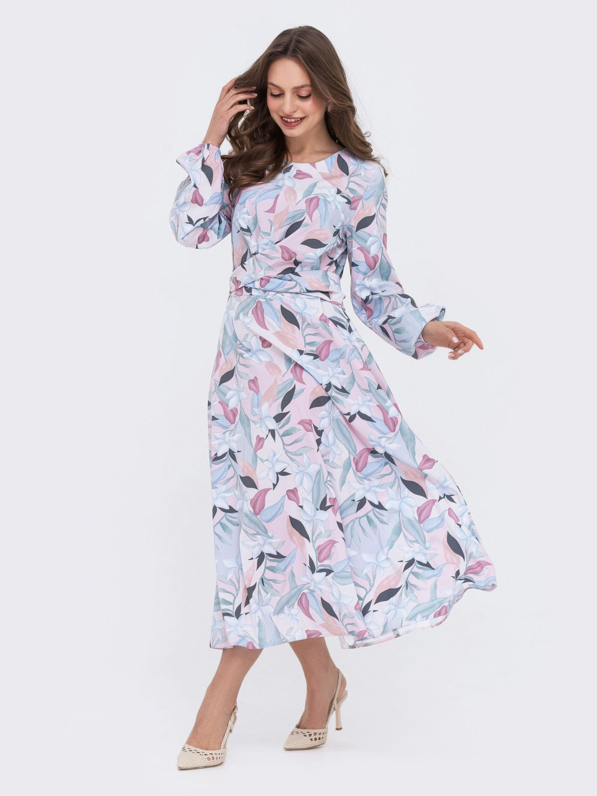 Принтоване плаття пудрове з софту | 70037 Принтоване плаття пудрове з софту | 70037