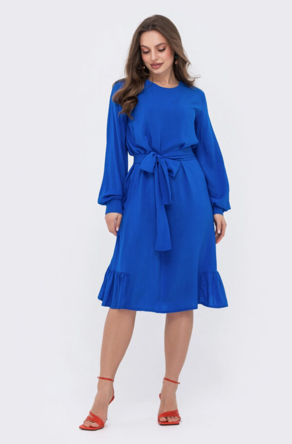 Плаття синє А-силуету з воланом по низу | 69595