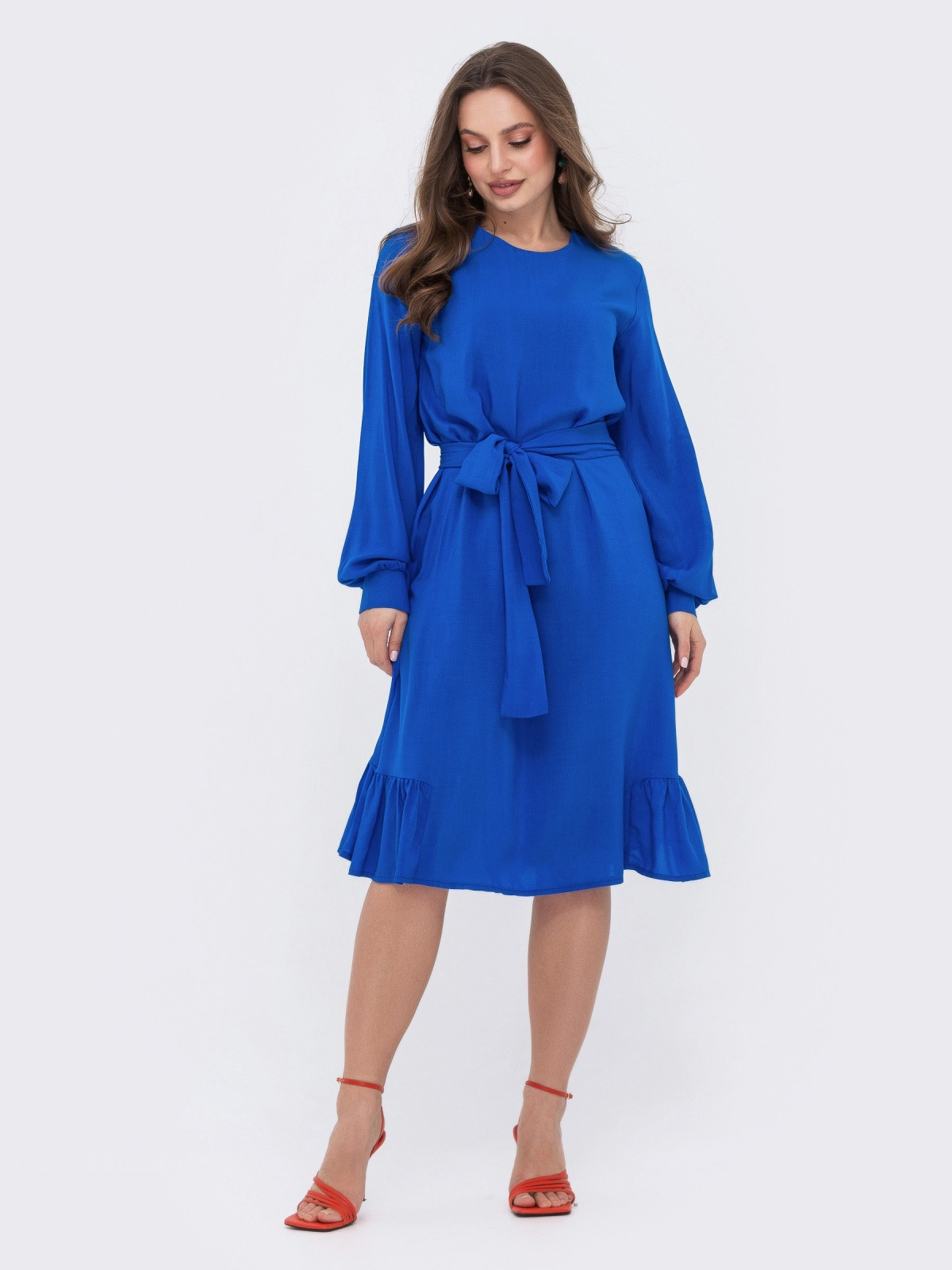 Плаття синє А-силуету з воланом по низу | 69595