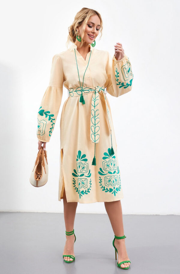 Бавовняна сукня-вишиванка бежева | 70608