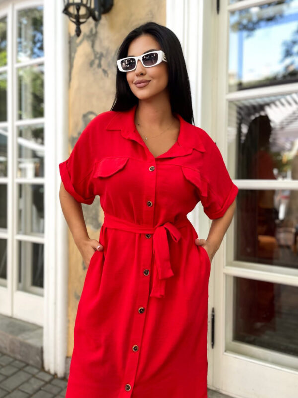 Літня сукня-сорочка червона Plus Size | 70359