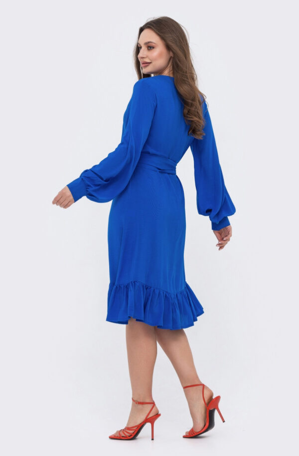 Плаття синє А-силуету з воланом по низу | 69595