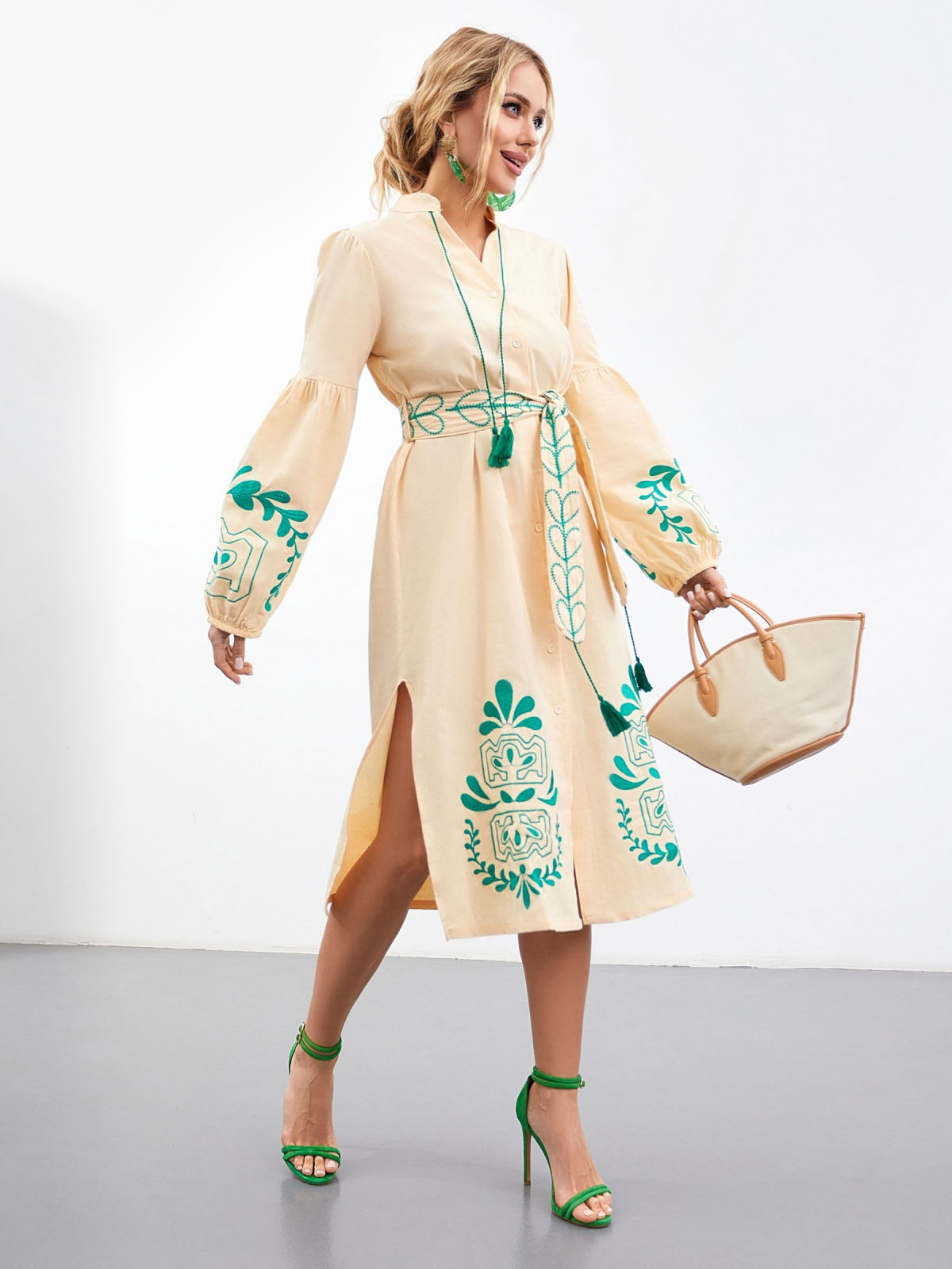 Бавовняна сукня-вишиванка бежева | 70608 Бавовняна сукня-вишиванка бежева | 70608