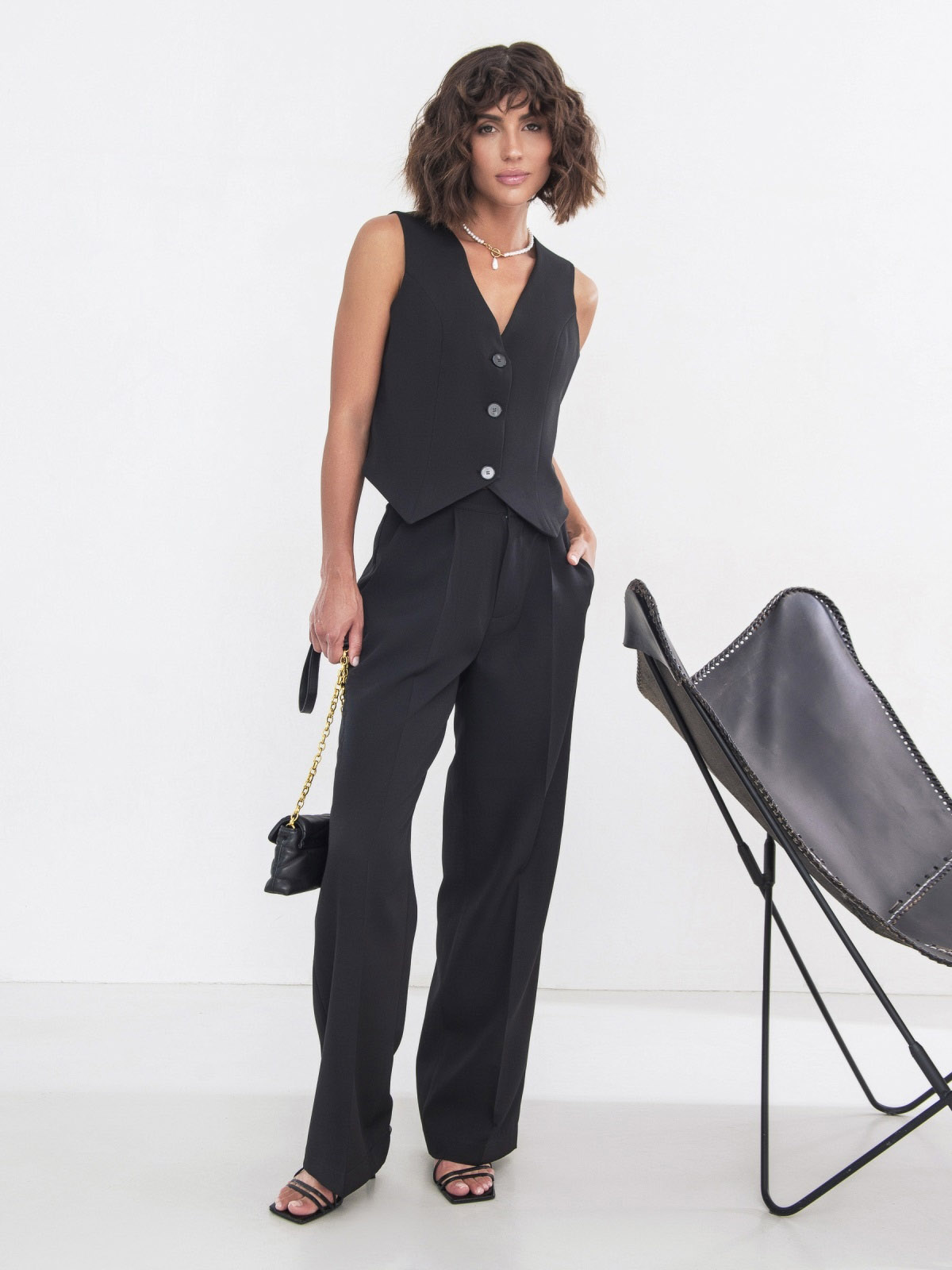 Костюм-двійка чорний з жилетом | 70567