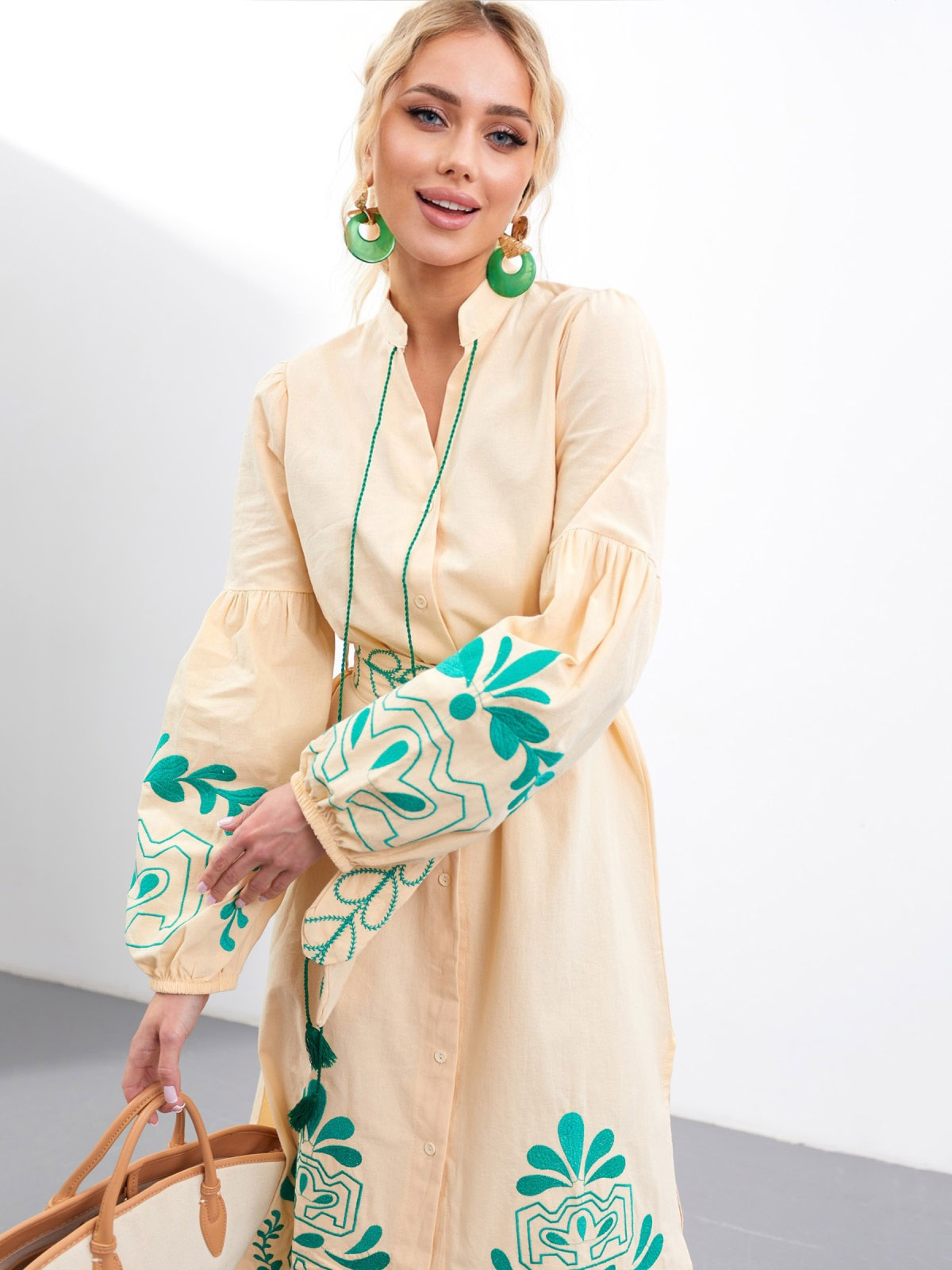 Бавовняна сукня-вишиванка бежева | 70608 Бавовняна сукня-вишиванка бежева | 70608