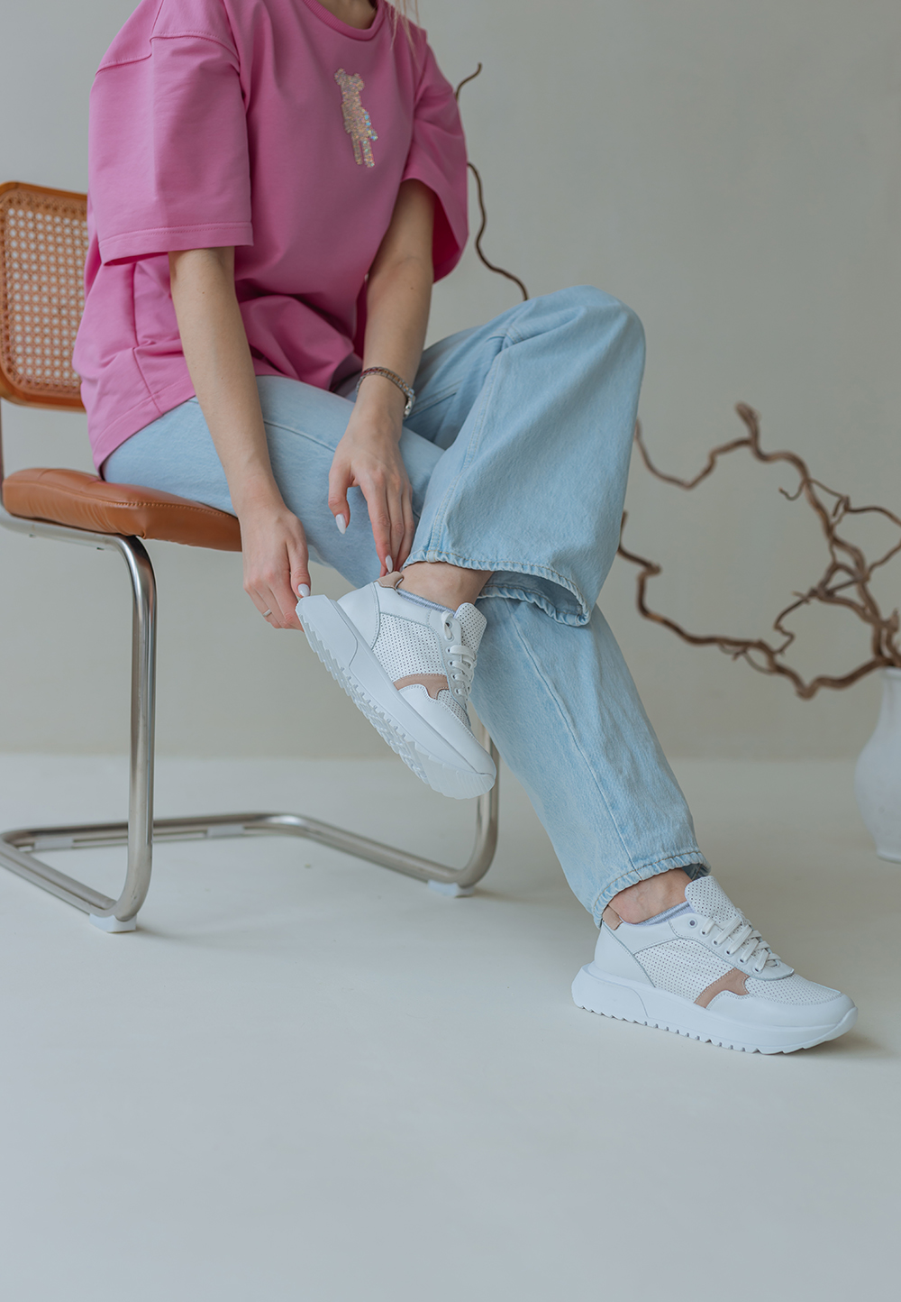 Кросівки білі з бежевими вставками | 69785 Кросівки білі з бежевими вставками | 69785