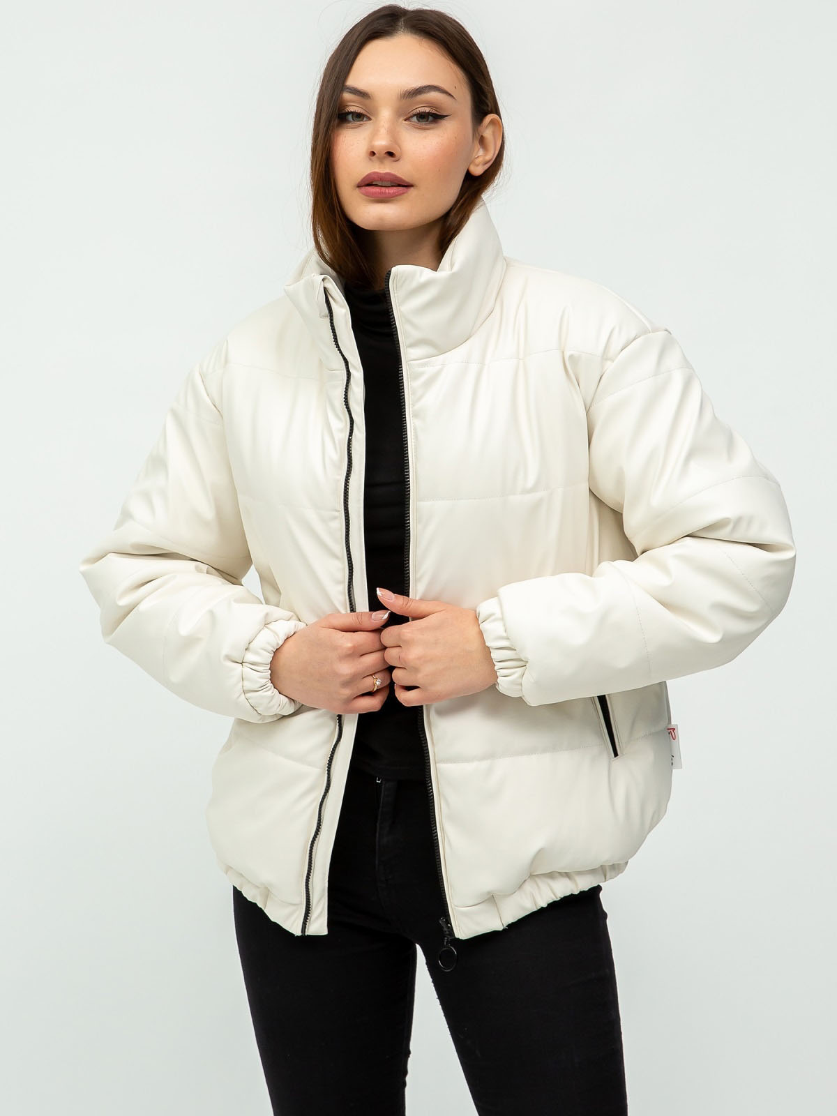 Демісезонна куртка молочна з екошкіри | 72424
