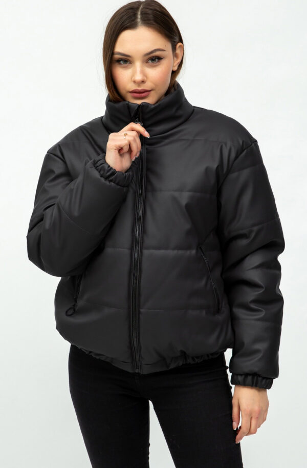 Демісезонна куртка чорна з екошкіри | 70948