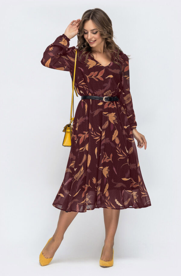 Шифонове плаття бордове в принт | 71595