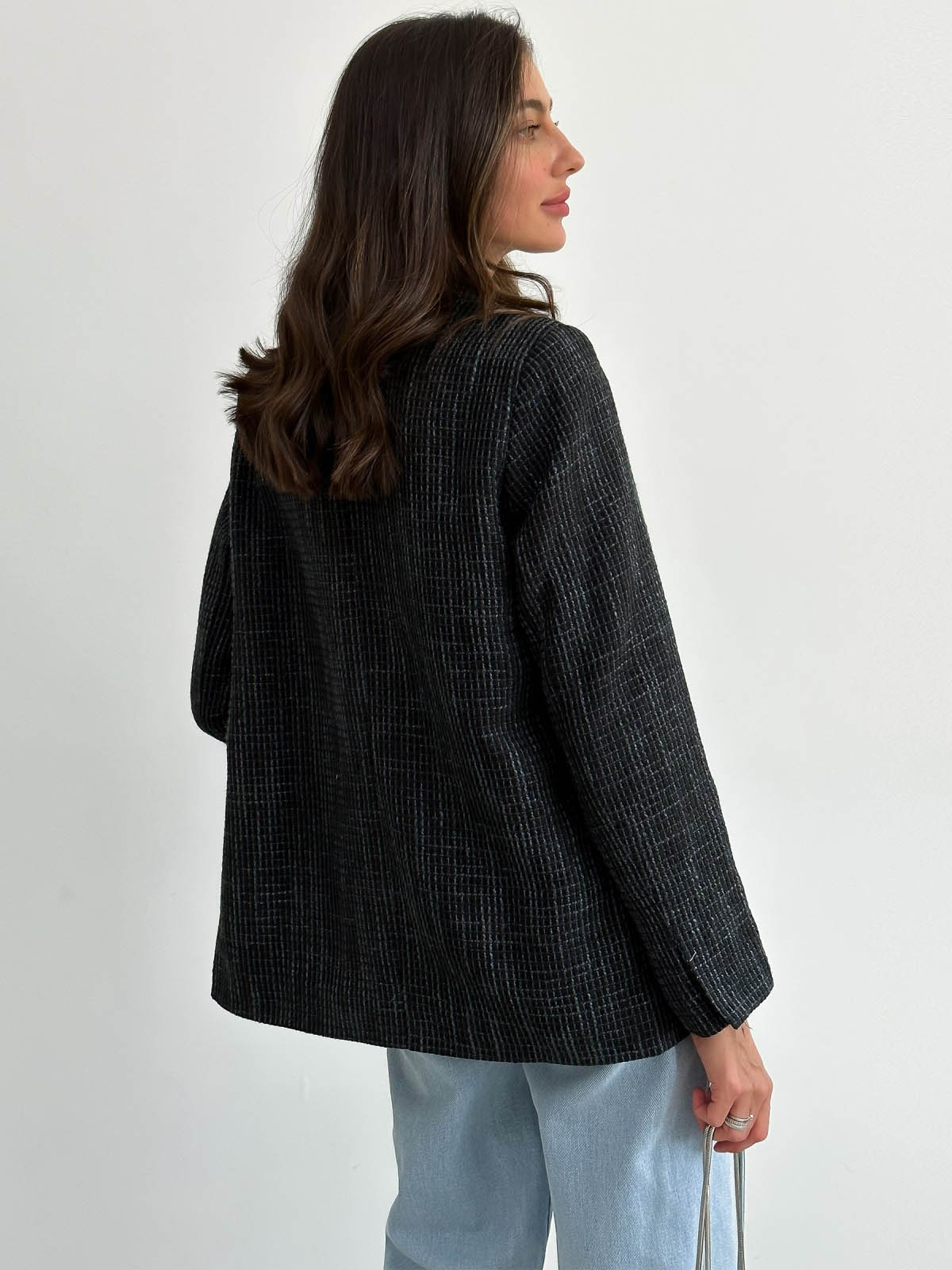 Твідовий двобортний жакет чорний | 72149 Твідовий двобортний жакет чорний | 72149