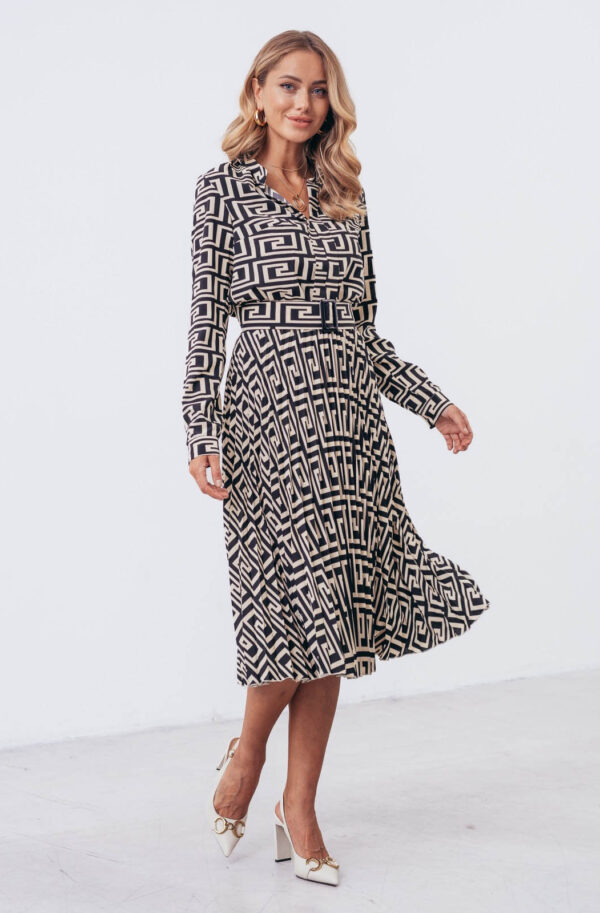 Плаття чорно-біле зі спідницею-плісе в принт | 71569