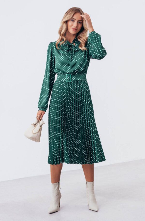 Плісирована сукня-кльош зелена в принт | 72072