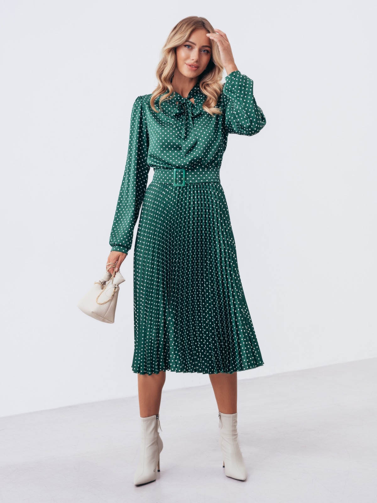 Плісирована сукня-кльош зелена в принт | 72072