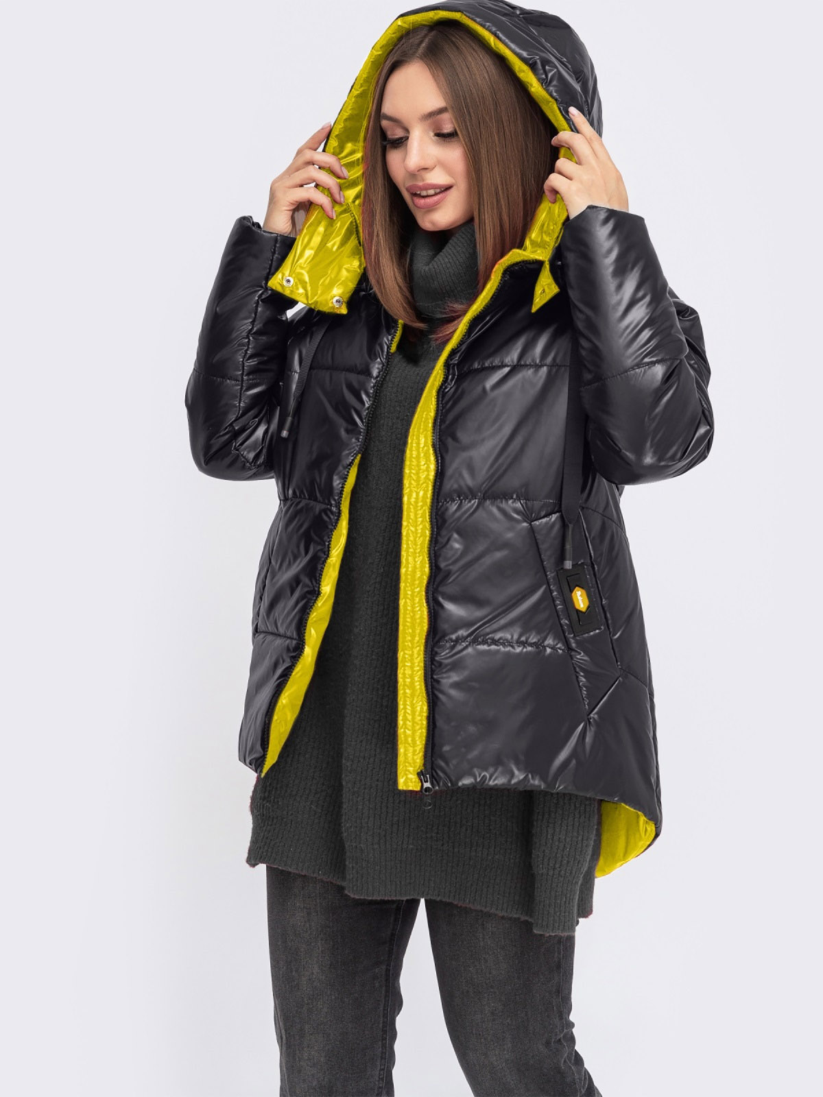 Демісезонна куртка чорно-жовта з каптуром | 72222 Демісезонна куртка чорно-жовта з каптуром | 72222