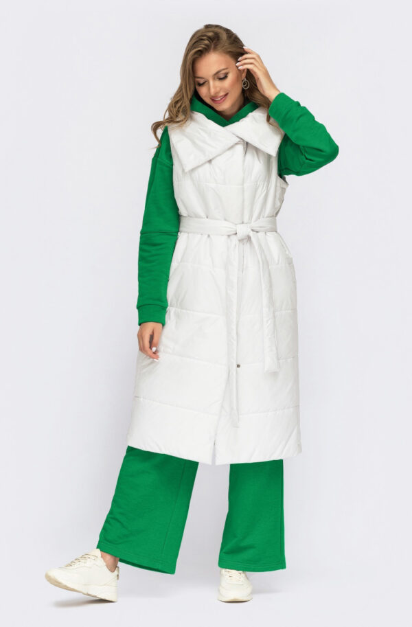 Довгий жилет білий з об'ємним коміром | 70967