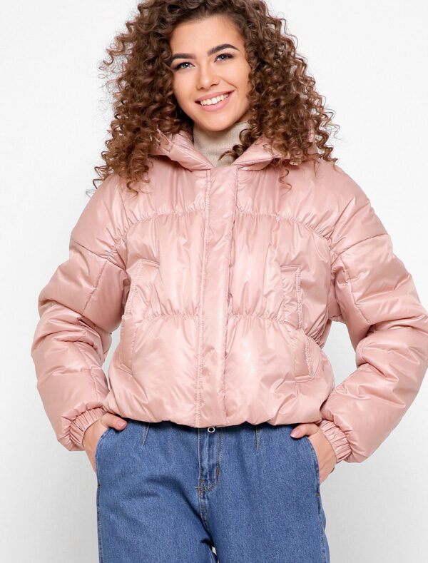 Жіноча куртка демісезонна коротка пудрова | 71754