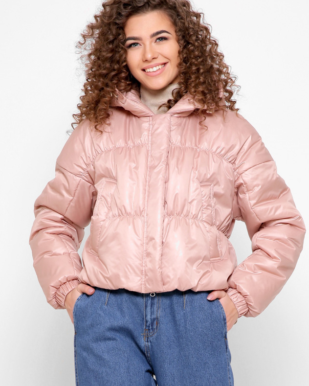 Жіноча куртка демісезонна коротка пудрова | 71754 Жіноча куртка демісезонна коротка пудрова | 71754