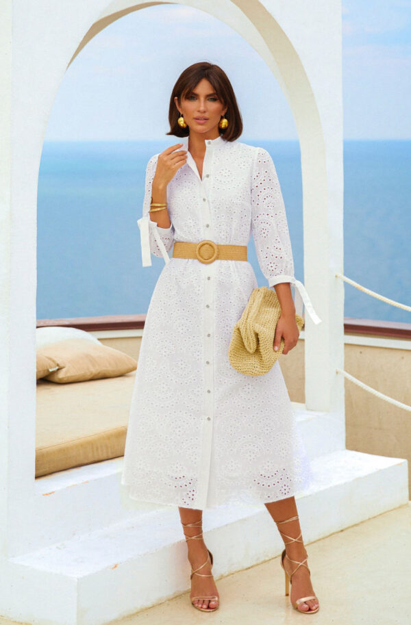 Плаття-сорочка з прошви молочне | 71175