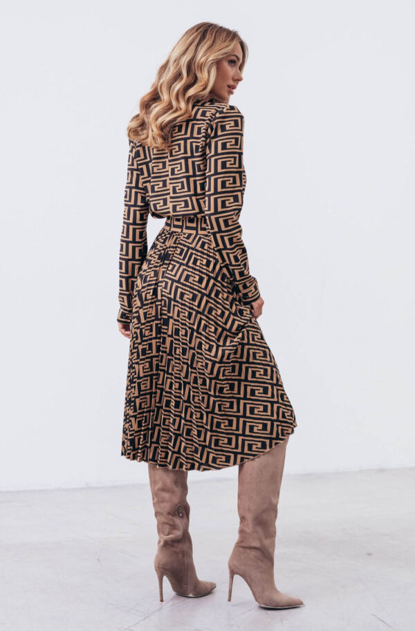 Плаття бежеве зі спідницею-плісе в принт | 71576