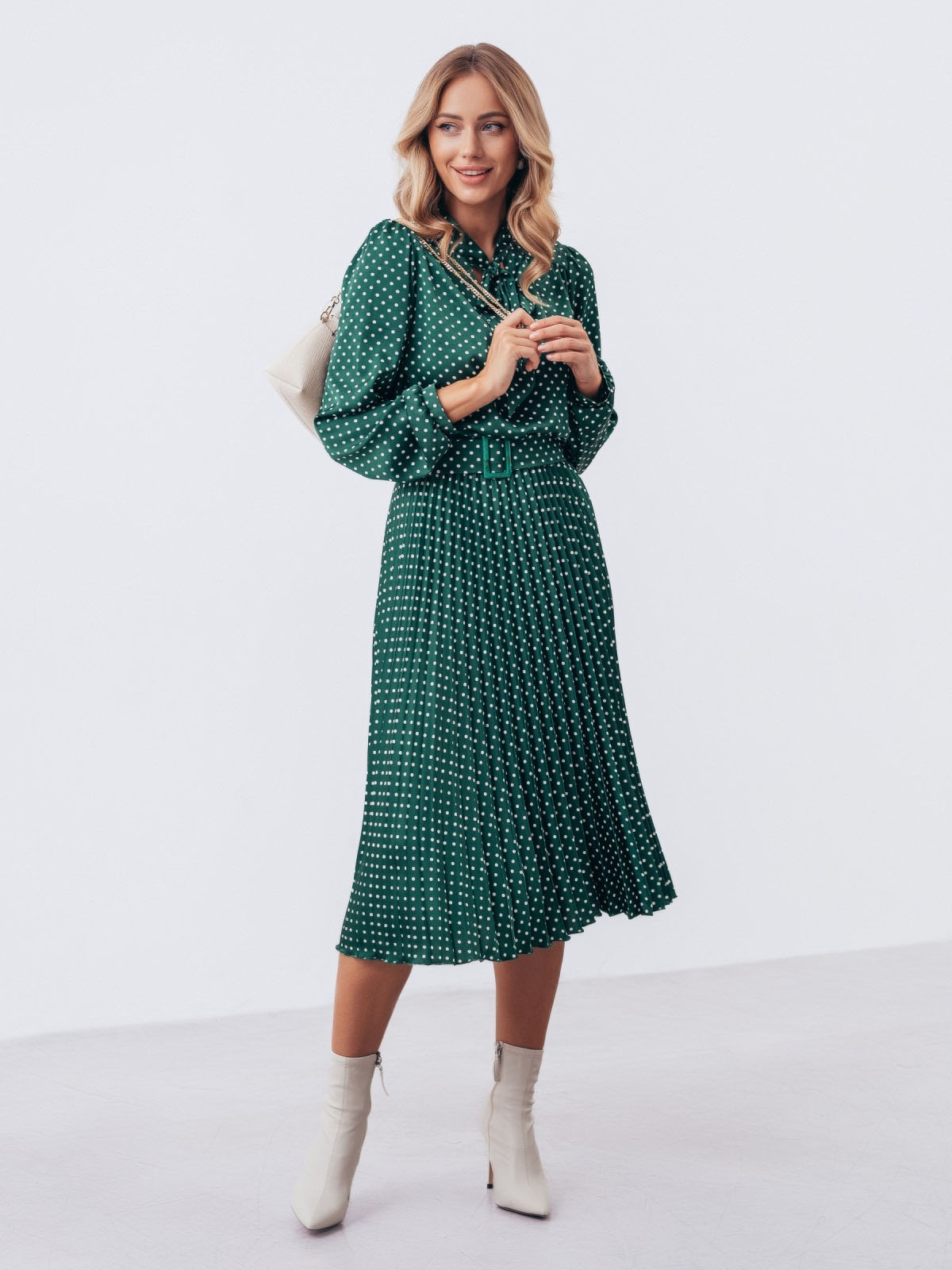 Плісирована сукня-кльош зелена в принт | 72072