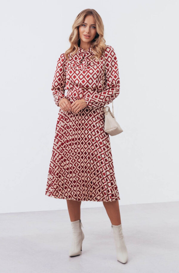 Плісирована сукня-кльош бордова в принт | 72056