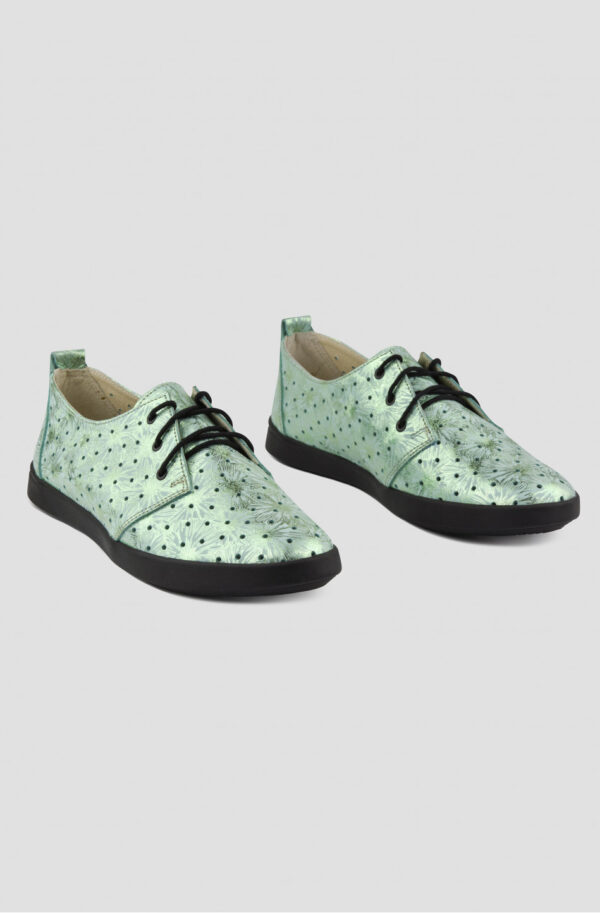 Шкіряні мокасини світло-зелені з перфорацією | 71514