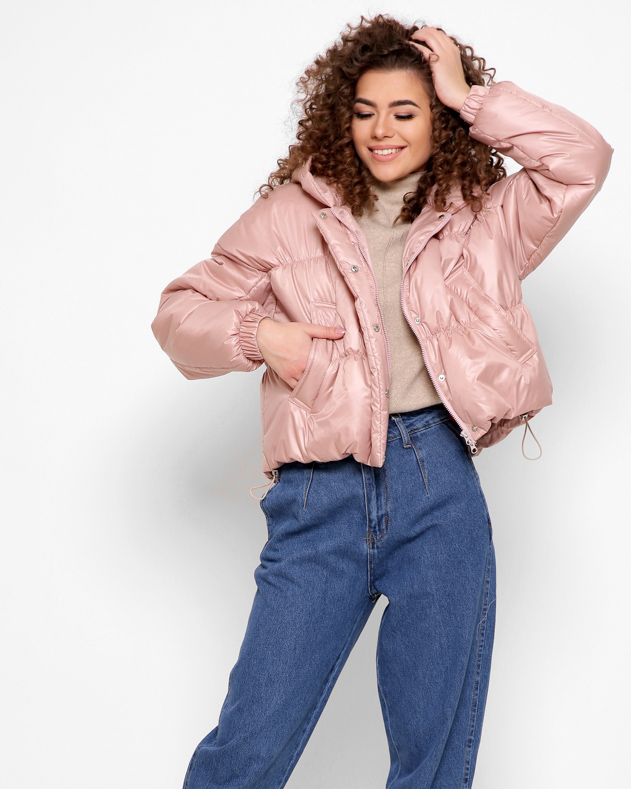 Жіноча куртка демісезонна коротка пудрова | 71754 Жіноча куртка демісезонна коротка пудрова | 71754