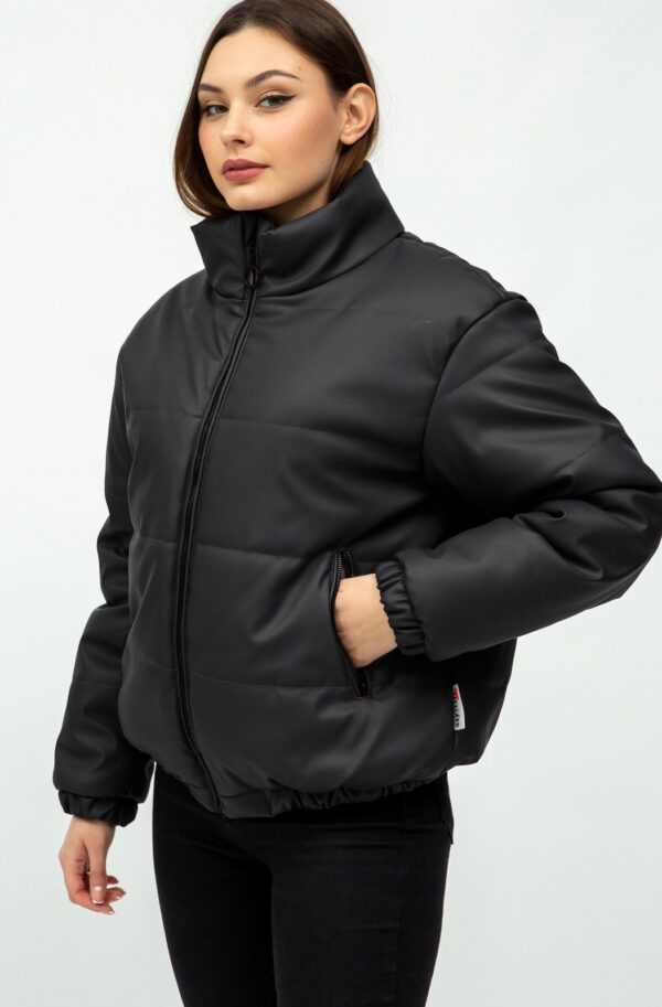Демісезонна куртка чорна з екошкіри | 70948