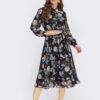 Плаття-сорочка чорне міді у квітчастий принт | 71272 Плаття-сорочка чорне міді у квітчастий принт | 71272