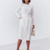Трикотажна сукня-футляр молочна із розрізом | 72400 Трикотажна сукня-футляр молочна із розрізом | 72400