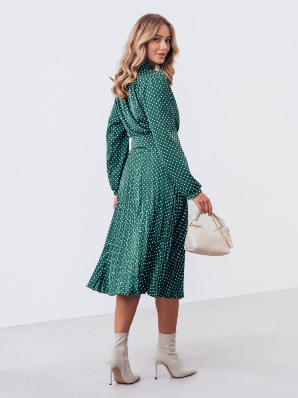 Плісирована сукня-кльош зелена в принт | 72072