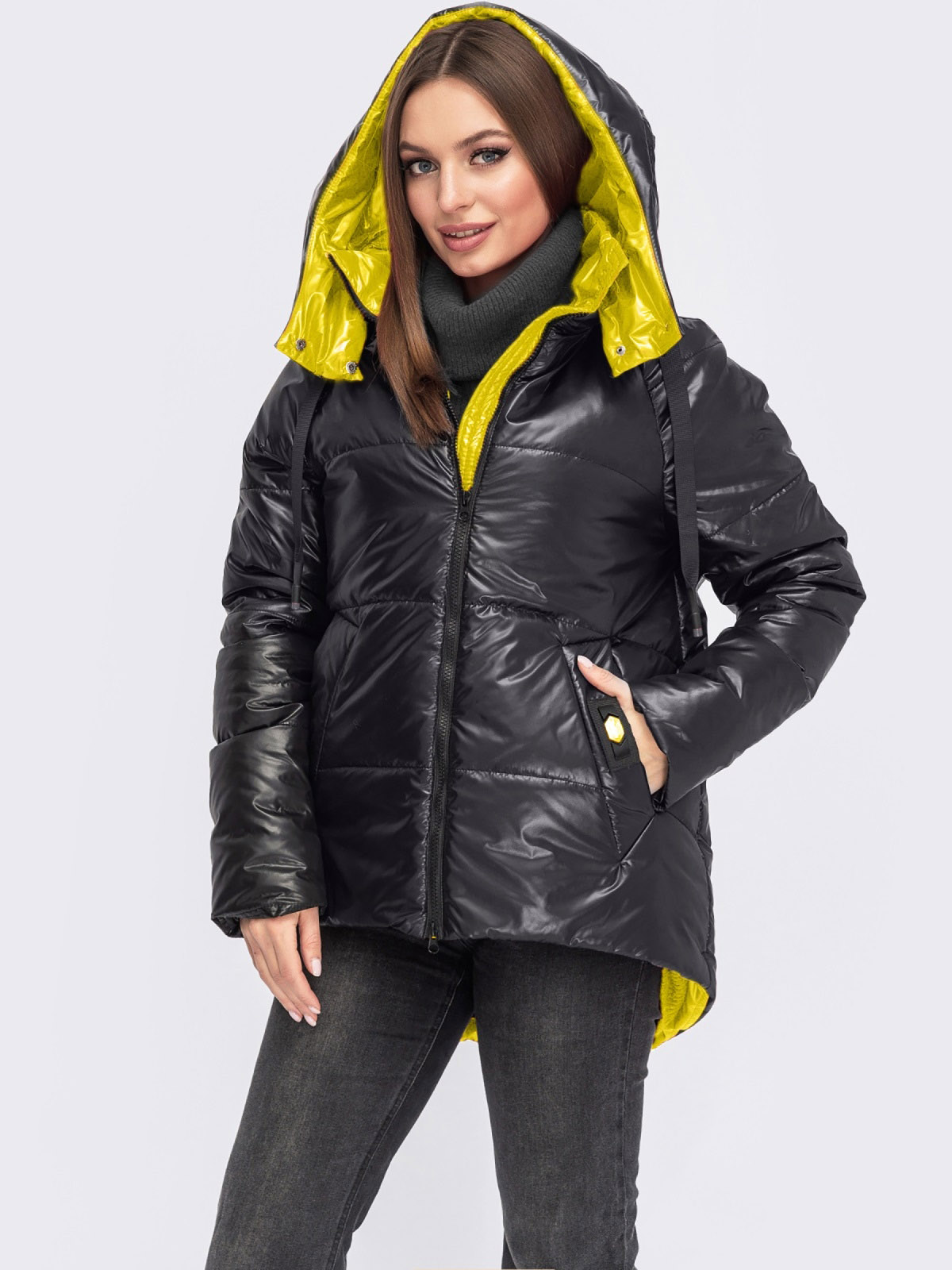 Демісезонна куртка чорно-жовта з каптуром | 72222 Демісезонна куртка чорно-жовта з каптуром | 72222