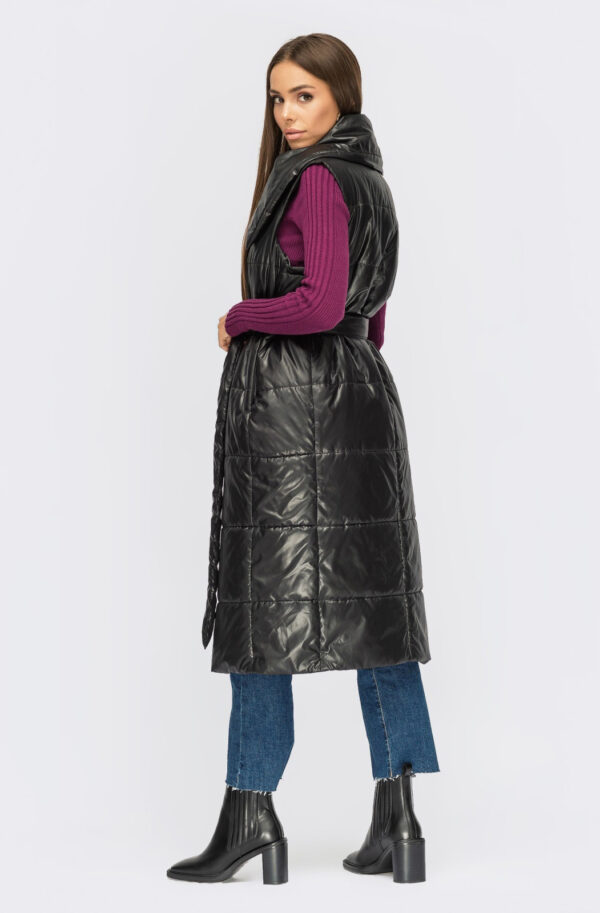 Довгий жилет чорний з об'ємним коміром | 70975