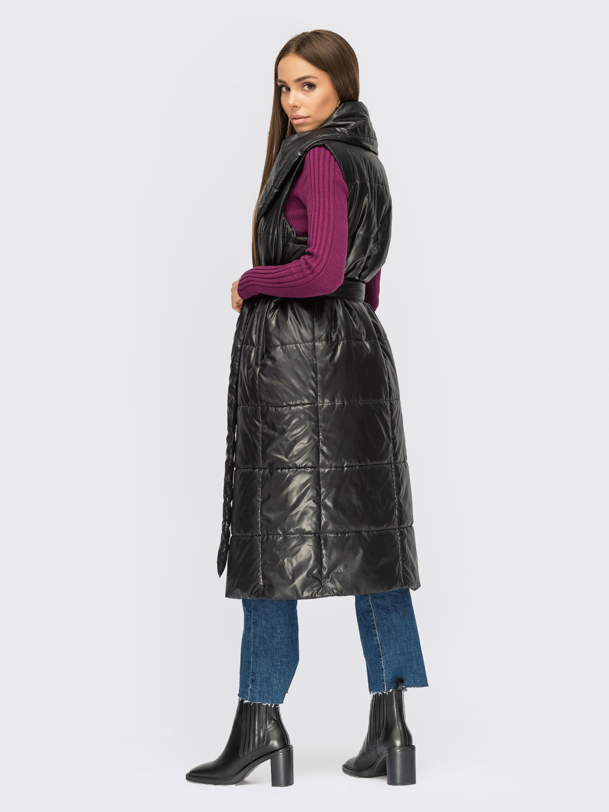 Довгий жилет чорний з об'ємним коміром | 70975 Довгий жилет чорний з об'ємним коміром | 70975