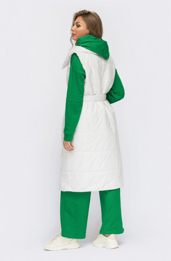 Довгий жилет білий з об'ємним коміром | 70967